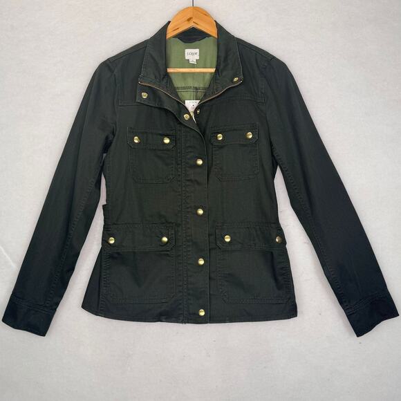 NWT J.Crew Womens Field Jacket Army Green Resin Coated Utility Streetwear Sz S - Picture 1 of 9